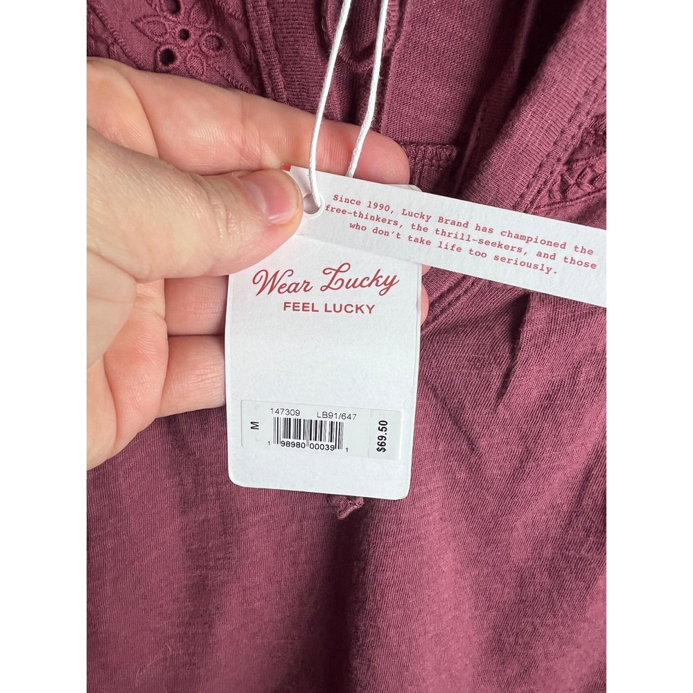 Lucky Brand Embroidered Tie Neck Top Size Med Tiered Long Sleeve Peasant NEW - Picture 6 of 9